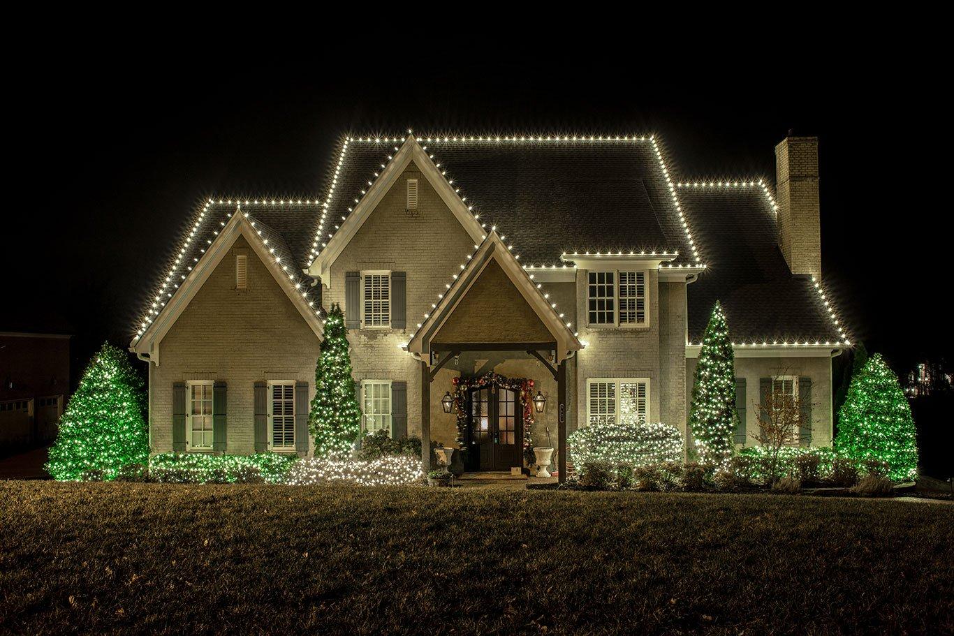 Professional Christmas light installation on roofline